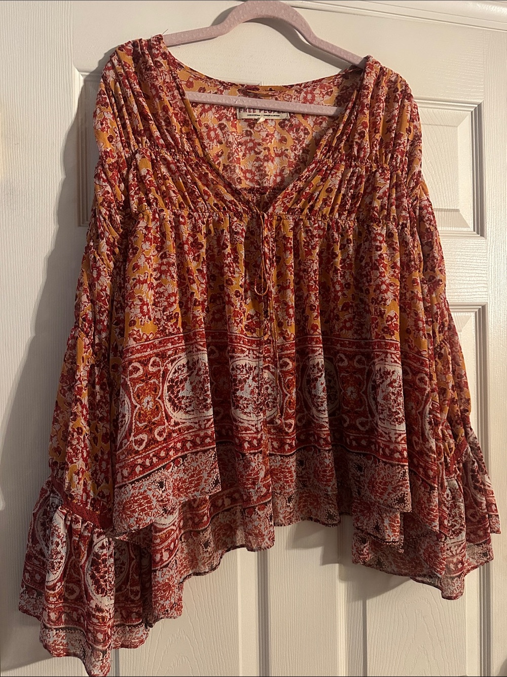 Free People Rust & Mustard Floral Peasant Tunic - Picture 2 of 9